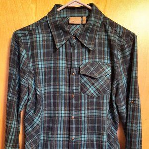 Athleta Teal Plaid Long Flannel Shirt - Size XS